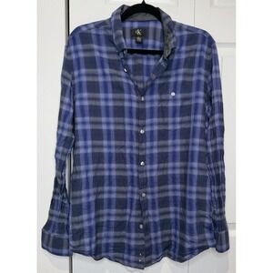 Vintage Y2K CK Calvin Klein Mens Plaid Button Down Shirt Size M 90s Grunge Indie